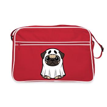 Drôle Halloween chien carlin fantôme dessin animé - Sac Retro - rouge/blanc - Devant
