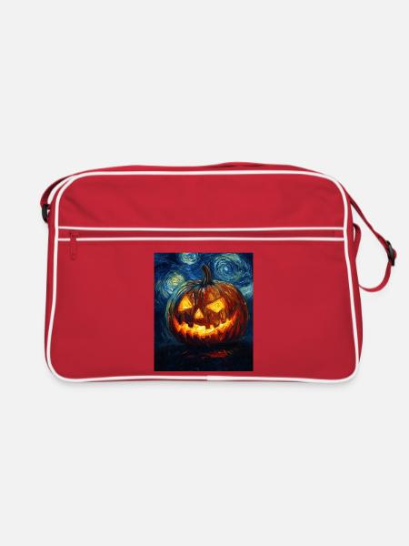 Kürbis Halloween Van Gogh Style Starry Night - Retro Tasche - Rot/Weiß - Vorne
