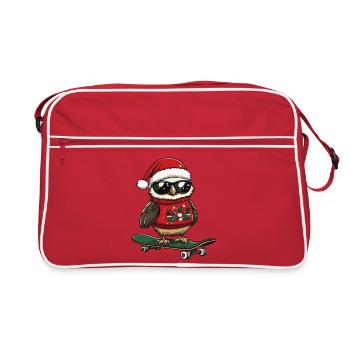 Eule Weihnachten Lustig - Retro Tasche - Rot/Weiß - Vorne