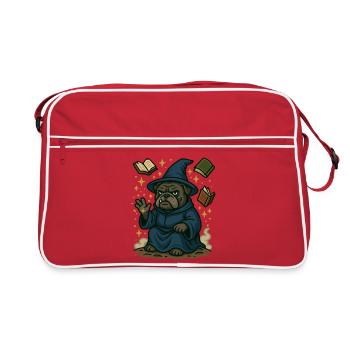 Bulldogge Zauberer Casting Magie Fantasy Karikatur - Retro Tasche - Rot/Weiß - Vorne