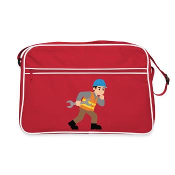 Baustellenheld mit Schraubenschlüssel - Retro Tasche - Rot/Weiß - Vorne