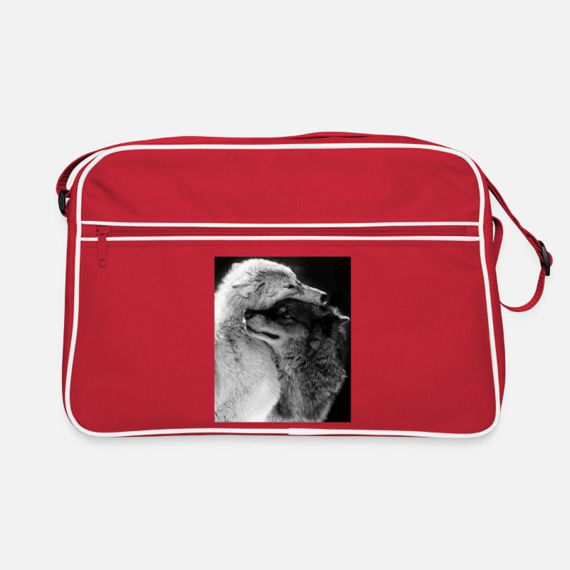 Two Wolves Hugging Blue Eyes Retro Bag