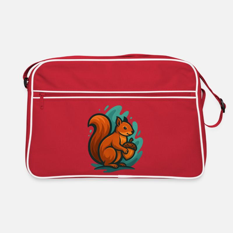 Écureuil avec noix en vagues colorées Sac Retro