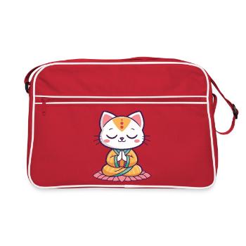 Zen-Katze meditiert auf einer orangefarbenen Lotusblume - Retro Tasche - Rot/Weiß - Vorne