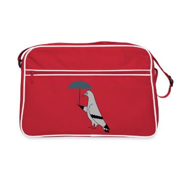 Pigeon with Umbrella – Urban Minimal Illustration - Retro Tasche - Rot/Weiß - Vorne