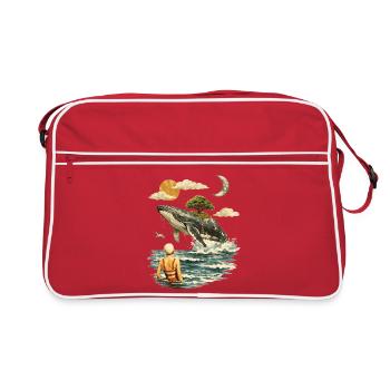 Surreal Whale Scene – Vintage Dreamscape - Retro Bag - red/white - Front