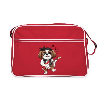 Pfotenrocker : Chien avec guitare électrique - Sac Retro - rouge/blanc - Devant