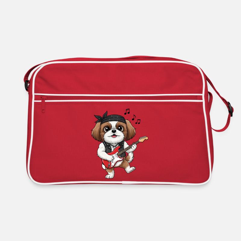Pfotenrocker: Hund mit E-Gitarre Retro Tasche