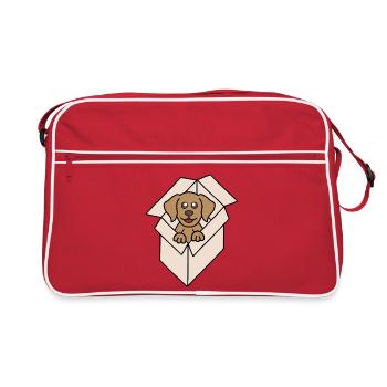 Kuschelhund im Karton - Retro Tasche - Rot/Weiß - Vorne