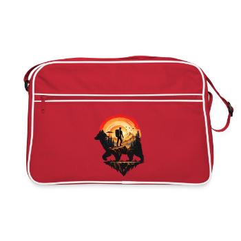 Randonneur et Ours au Coucher Soleil - Sac Retro - rouge/blanc - Devant