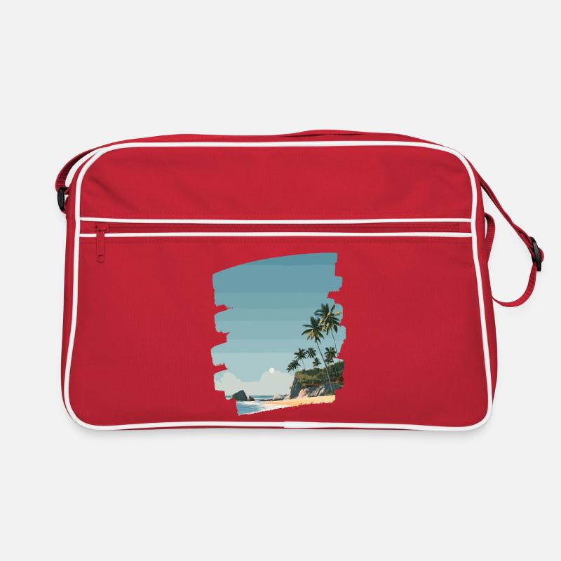 Sonnenuntergangsstrand mit Palmen Retro Tasche