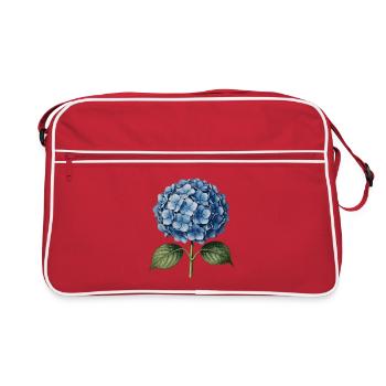 Illustration engraving of a blue hydrangea - Retro Bag - red/white - Front