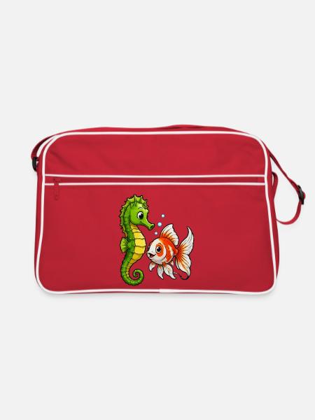 Poisson rouge hippocampe des Amis sous-marins - Sac Retro - rouge/blanc - Devant