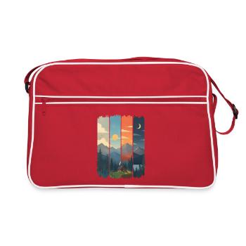 Horizons in four mountain panels - Retro Bag - red/white - Front