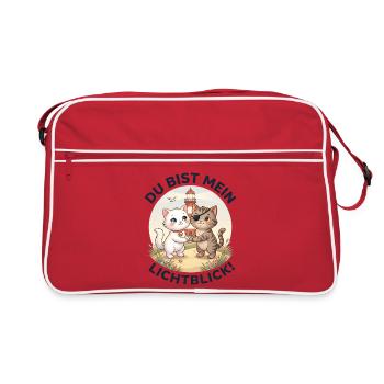 Katzen Leuchtturm Lichtblick - Retro Tasche - Rot/Weiß - Vorne