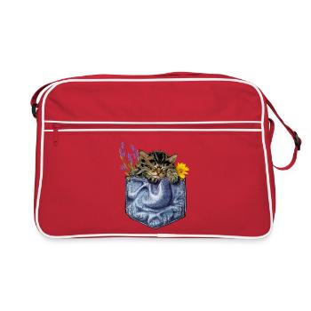 Chaton dans une poche en jean - Sac Retro - rouge/blanc - Devant