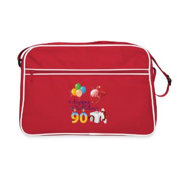 90e Joyeux anniversaire ballons bougies &Cadeau - Sac Retro - rouge/blanc - Devant
