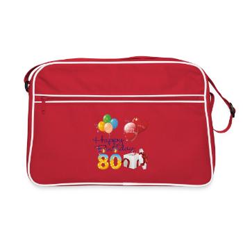 80. Alles Gute zum Geburtstag Luftballons vorhanden & Kerzen - Retro Tasche - Rot/Weiß - Vorne