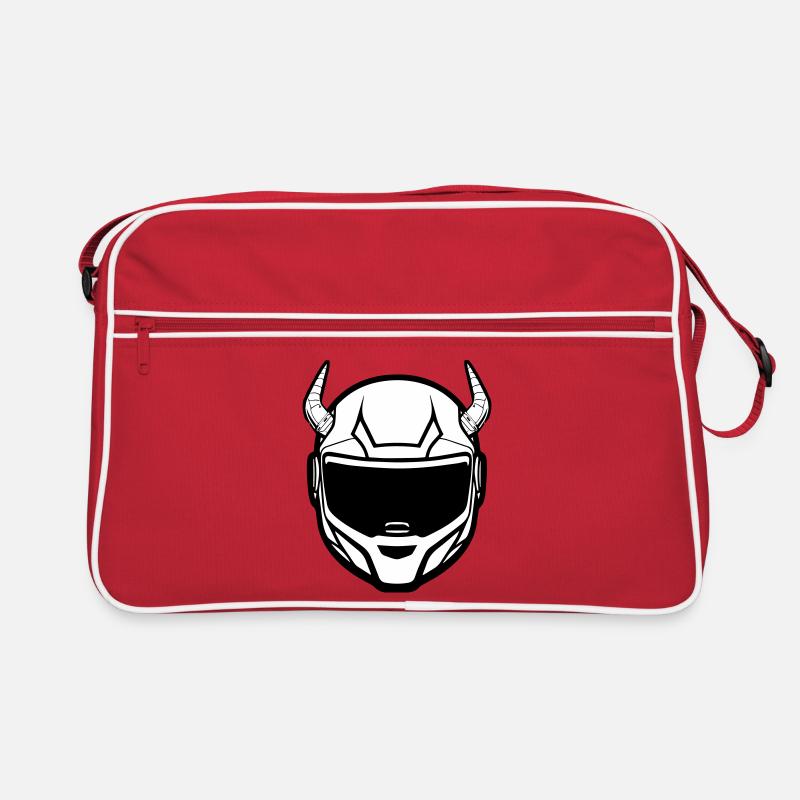 Motocross Motorradhelm mit zwei Hörnern - Retro Tasche - Rot/Weiß