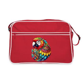 Papagei mit Mandalas verziert - Retro Tasche - Rot/Weiß - Vorne