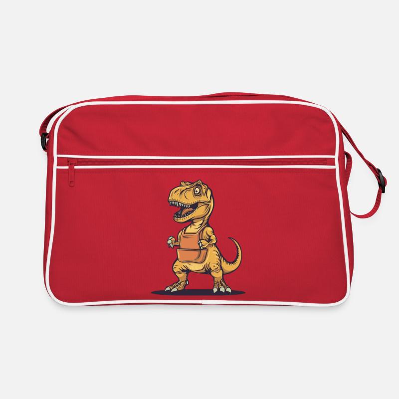 Humorvoller Dinosaurier mit Schürze - Retro Tasche - Rot/Weiß