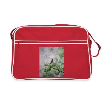 Hummingbird Perched on Leafy Branch - Retro Bag - red/white - Front