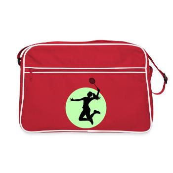 Badminton Spielerin Silhouette – Smash Power - Retro Tasche - Rot/Weiß - Vorne