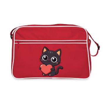 Kawaii black cat holding a red heart - Retro Bag - red/white - Front