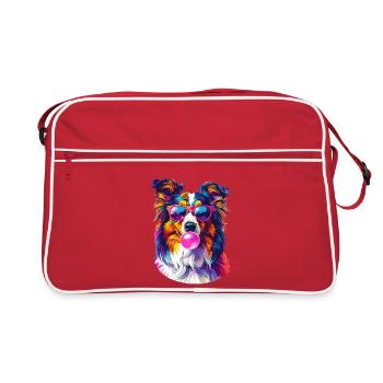 Colorful Sheltie with sunglasses and bubblegum - Retro Bag - red/white - Front