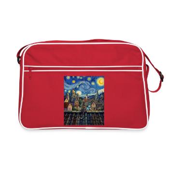 Cosmic Cat Over Moonlit City - Retro Bag - red/white - Front