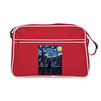 Chat nocturne sur la ville au clair de lune - Sac Retro - rouge/blanc - Devant