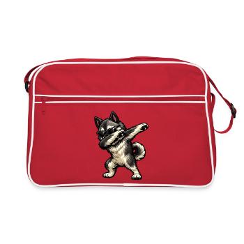 Dabbing Norwegian Elkhound - Retro Bag - red/white - Front