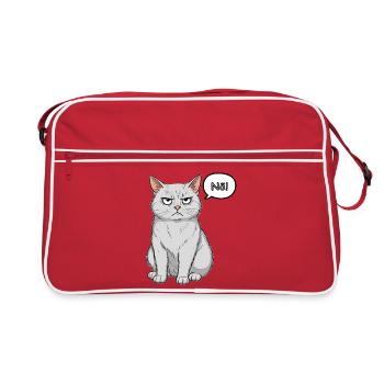 Grimmige Katze - einfach "Nö" - Retro Tasche - Rot/Weiß - Vorne