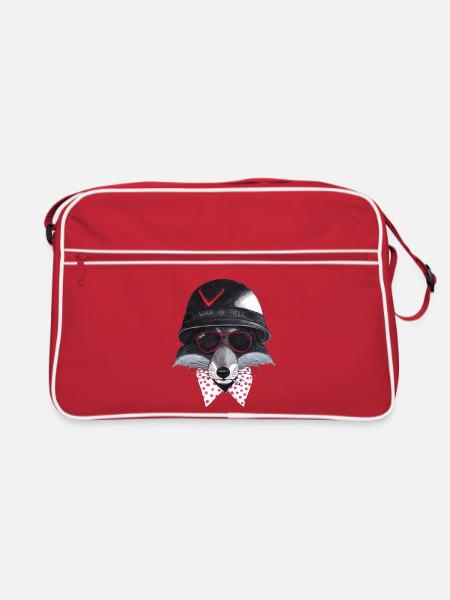 Rebellenfuchs: Helm, rote Brille - Retro Tasche - Rot/Weiß