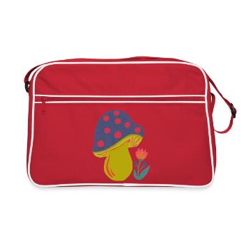 Farbenfroher Pilz mit Blütenakzent - Retro Tasche - Rot/Weiß - Vorne