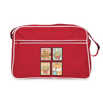 Cute Kawaii Animals and Fast Food Design Set - Retro Tasche - Rot/Weiß - Vorne