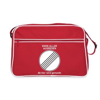 Ende aller Ausreden - Ab hier wird gemacht - Retro Tasche - Rot/Weiß - Vorne