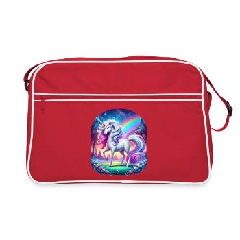 Regenbogen-Einhorn im Waldtraum - Retro Tasche - Rot/Weiß - Vorne