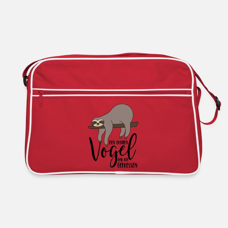 Faultier Spruch Den frühen Vogel hab ich gefressen - Retro Tasche - Rot/Weiß