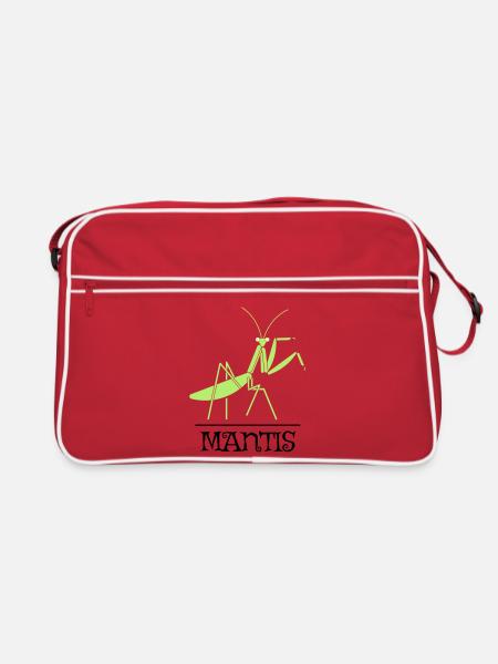 Gottesanbeterin – Illustration für Naturfreunde - Retro Tasche - Rot/Weiß - Vorne