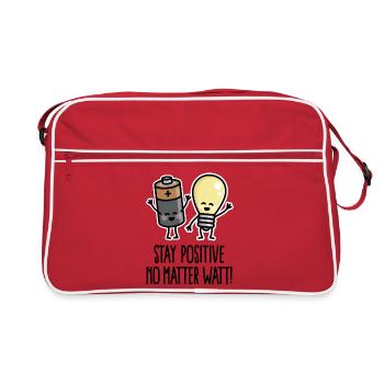 Stay positive funny battery light bulb pun puns - Retro Bag - red/white - Front