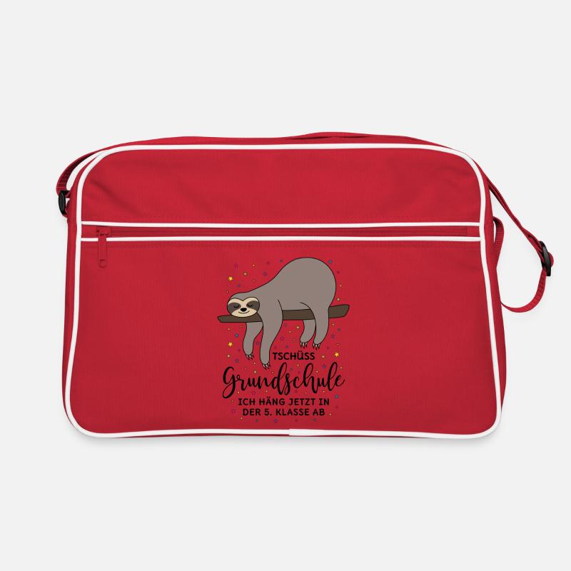 Abschied Grundschule Abschluss Faultier 5. Klasse - Retro Tasche - Rot/Weiß