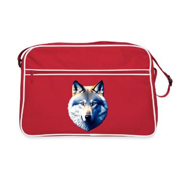 Wolf's head with blue eyes - Retro Bag - red/white - Front