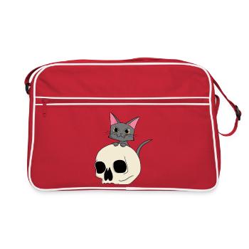 Tête de chat avec motif de crâne - Sac Retro - rouge/blanc - Devant