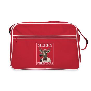 Cerf heureux avec verre à vin - Sac Retro - rouge/blanc - Devant