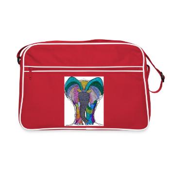 Buntes Elefantenporträt mit Mandala-Muster - Retro Tasche - Rot/Weiß - Vorne