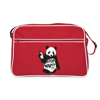 Stop War ?? Panda in Banksy Style - Retro Tasche - Rot/Weiß - Vorne