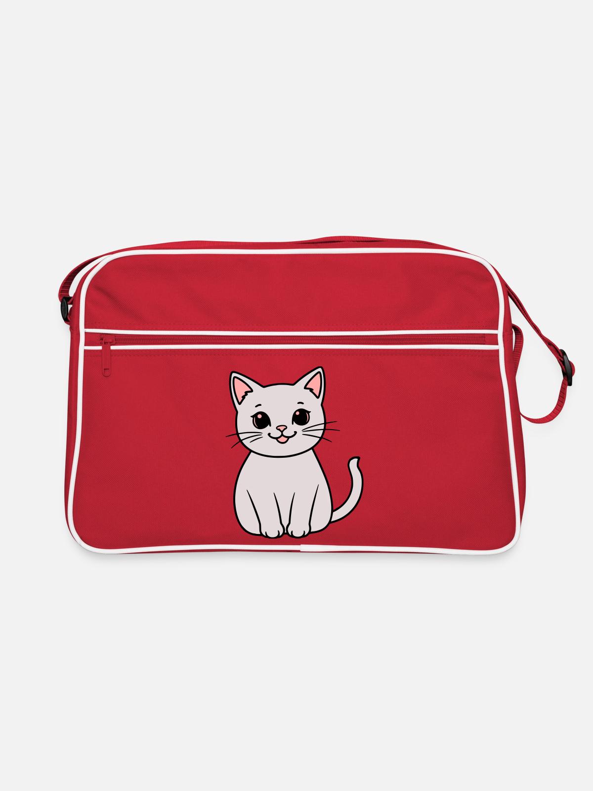 gray kitten - Retro Bag - red/white - Front