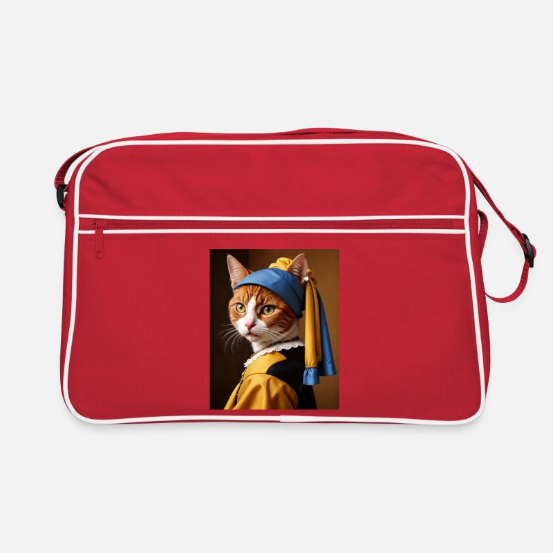 Die Katze mit dem Perlenohrgehänge - Retro Tasche - Rot/Weiß