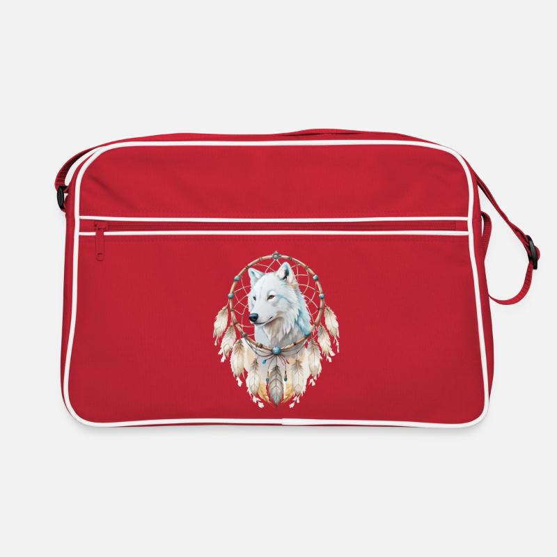 Wolf in a Dreamcatcher Mystical Wolf Design Retro Bag